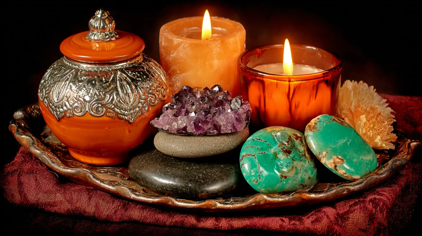 Spa tray with candles and crystals at ELMAX
