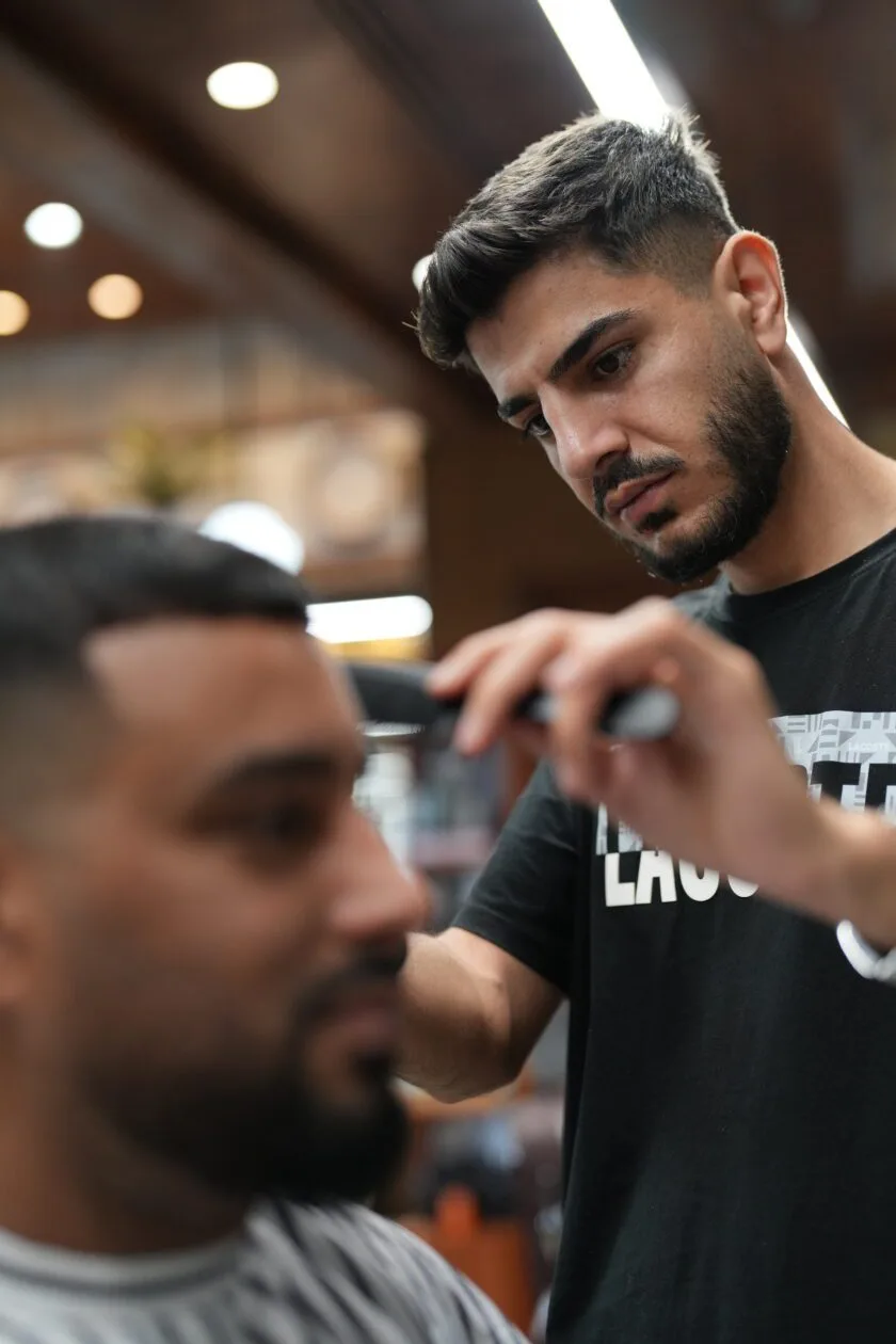 Close work on a haircut at Black Jack Barber Shop