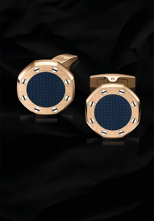 Rose gold and blue cufflinks
