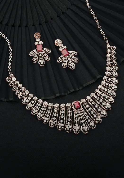 Diamond necklace and matching earrings set