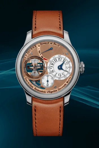 Independent watch with off-centre dial and gold movement