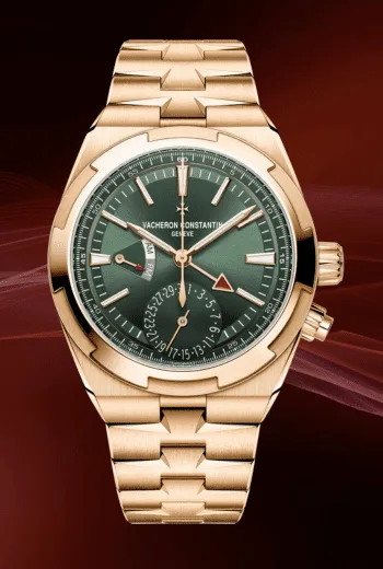 Rose gold sports watch with green dial