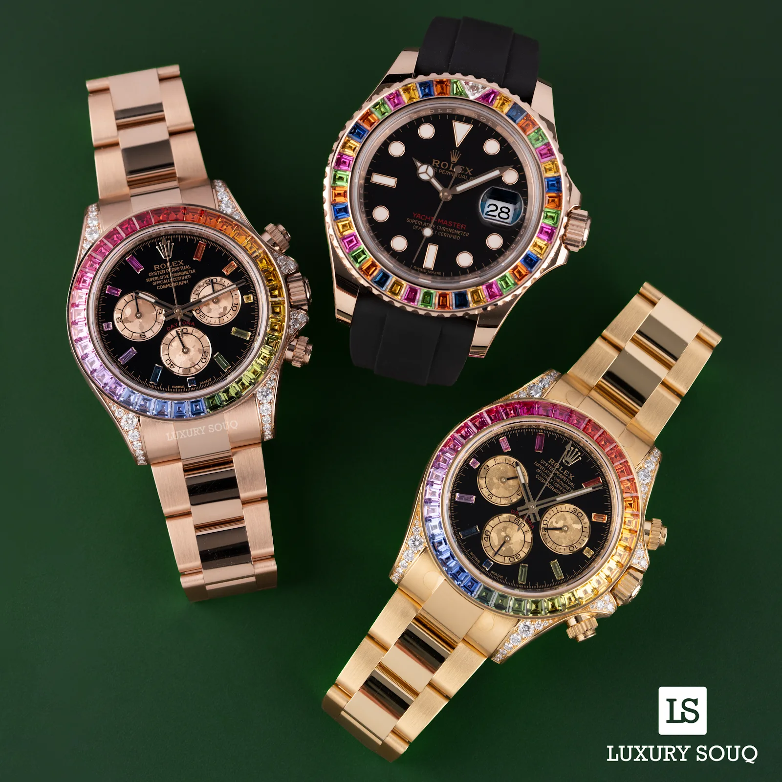 Rose and yellow gold luxury watches with gem-set bezels