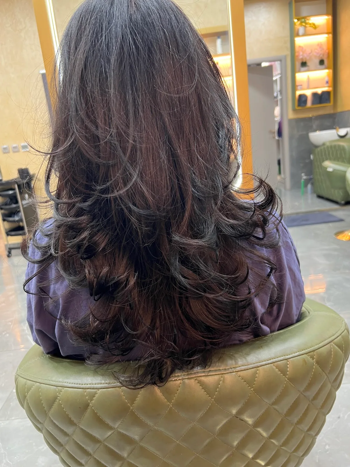 Long layered blow-dry styled at the studio