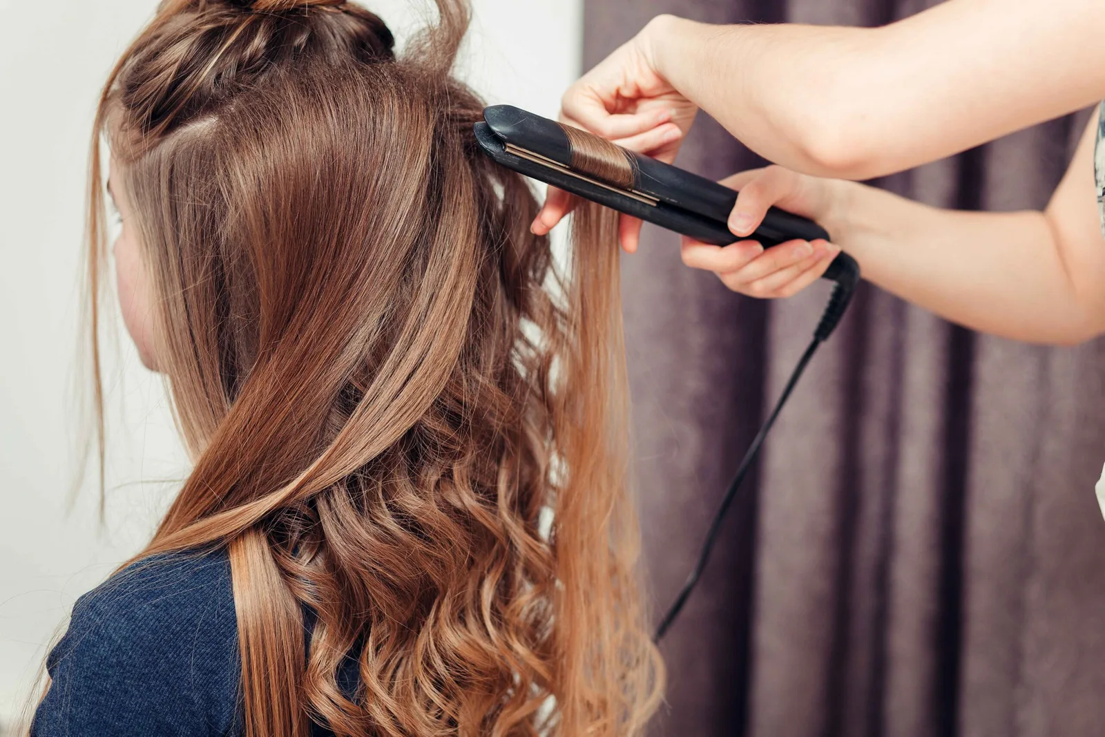 Hair styling in progress