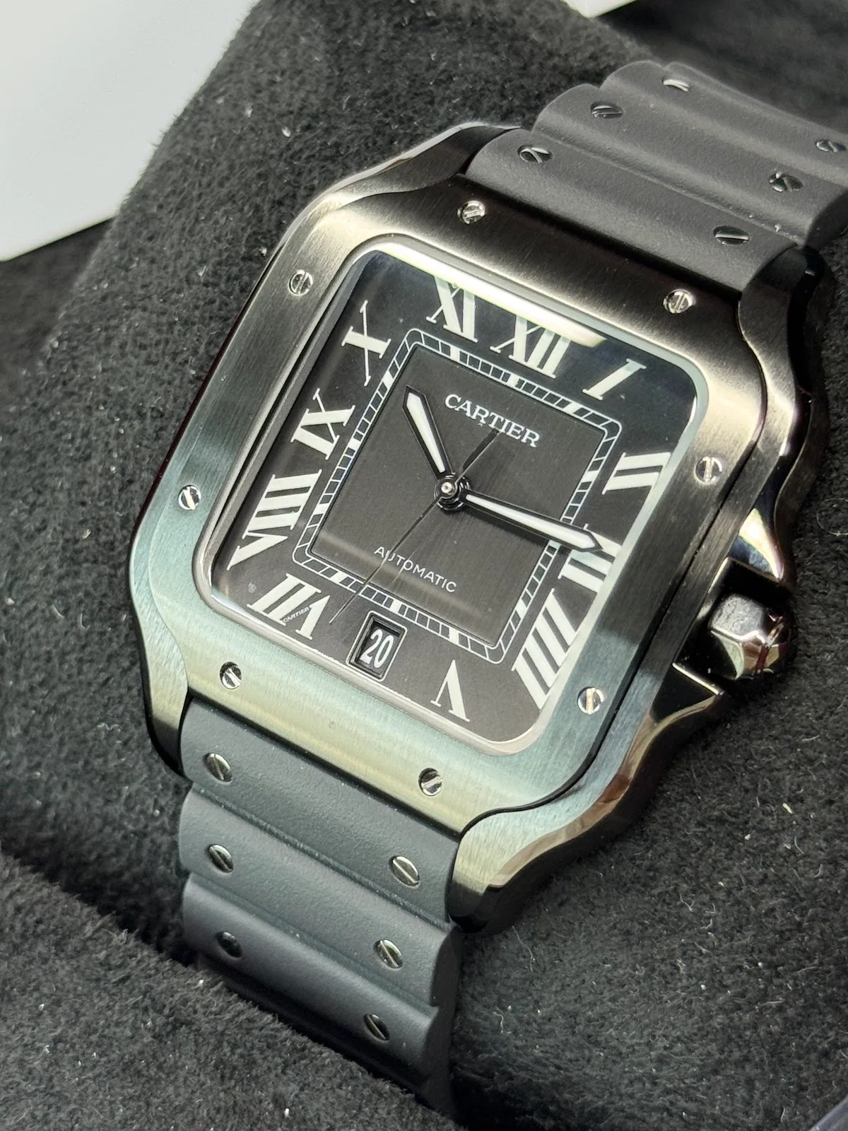 Cartier Santos with a grey dial on a rubber strap