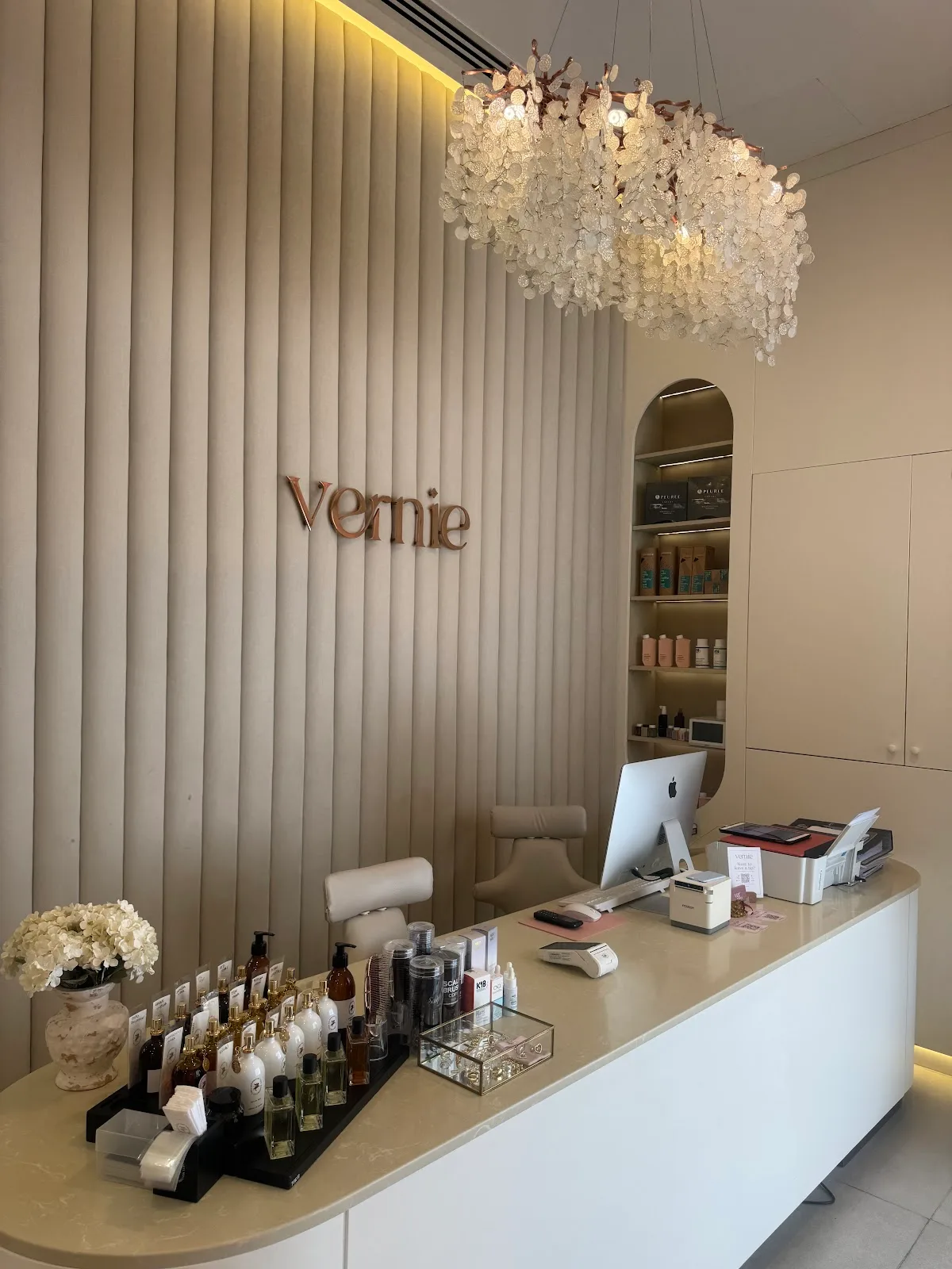 The calm, neutral-toned interior of Vernie Beauty Salon
