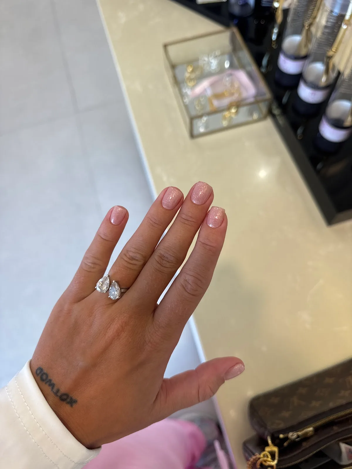 Pink glitter nails