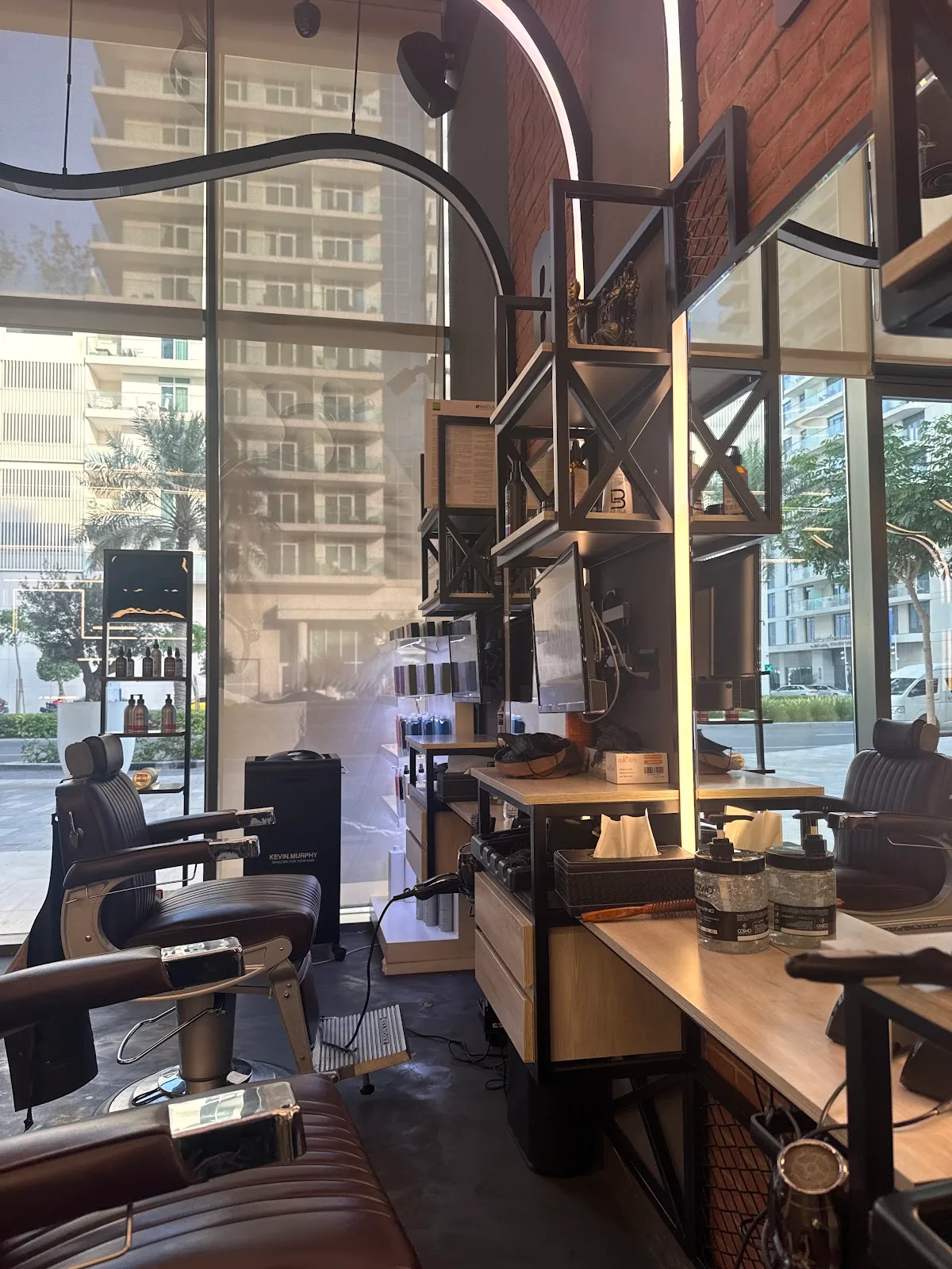 Styling station with mirrors, products and tools