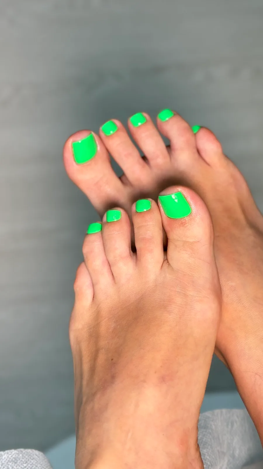 Bright green pedicure finish