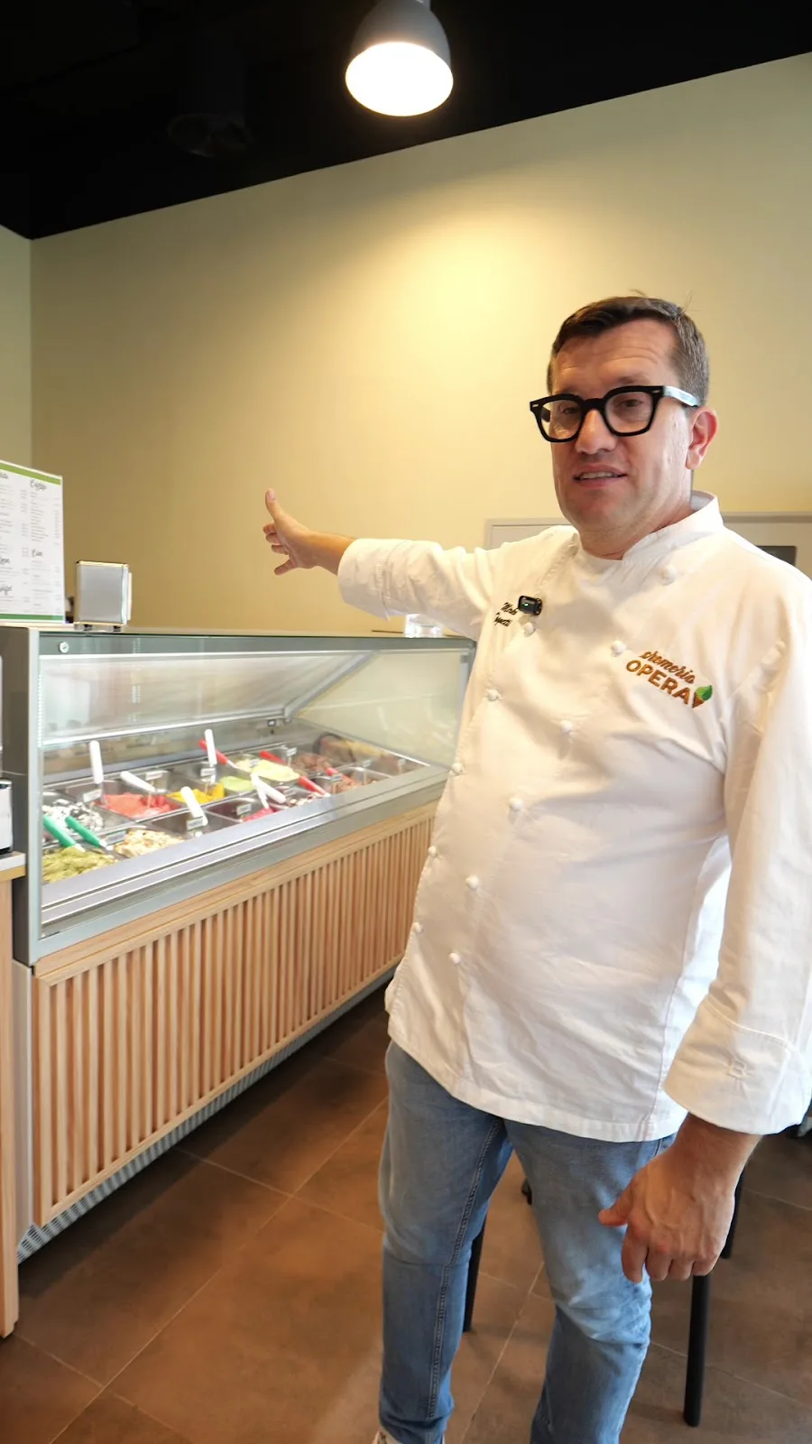 A Cremeria Opera gelato maker beside the display counter