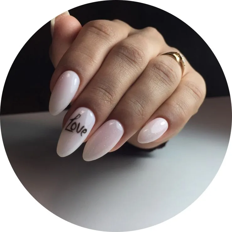 Minimal white nail art on almond nails