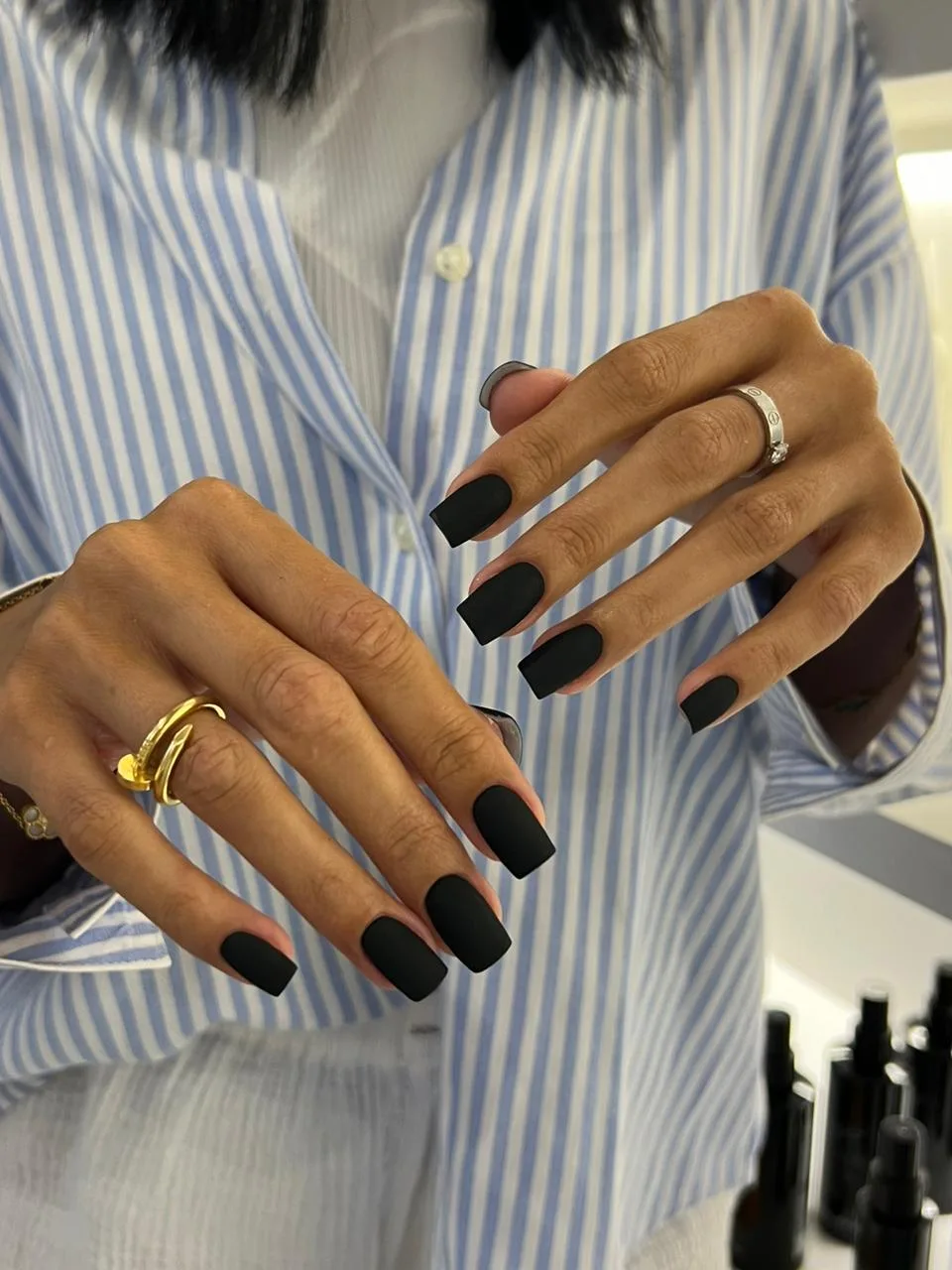 Matte black square manicure