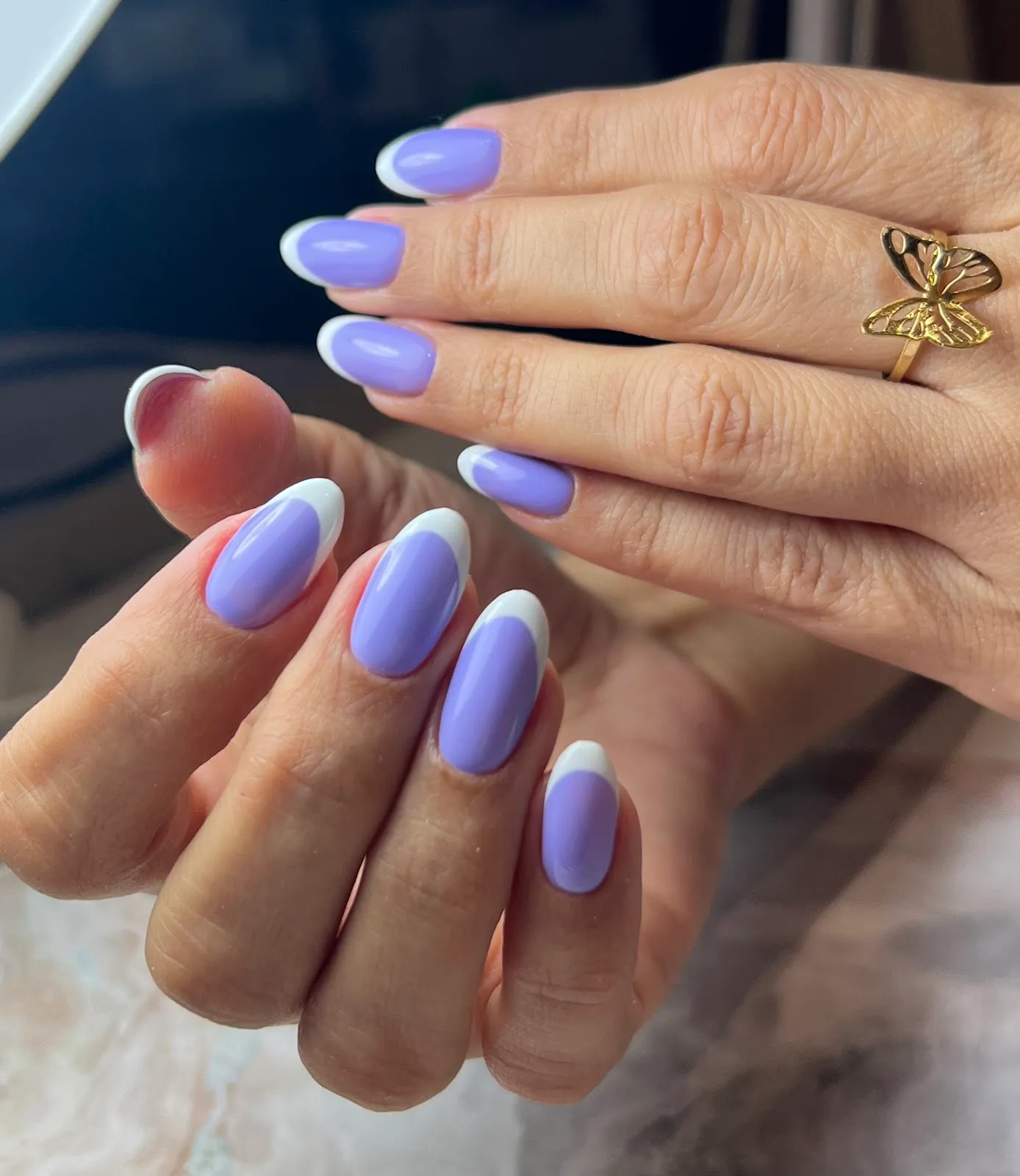 Lilac nails with white tips