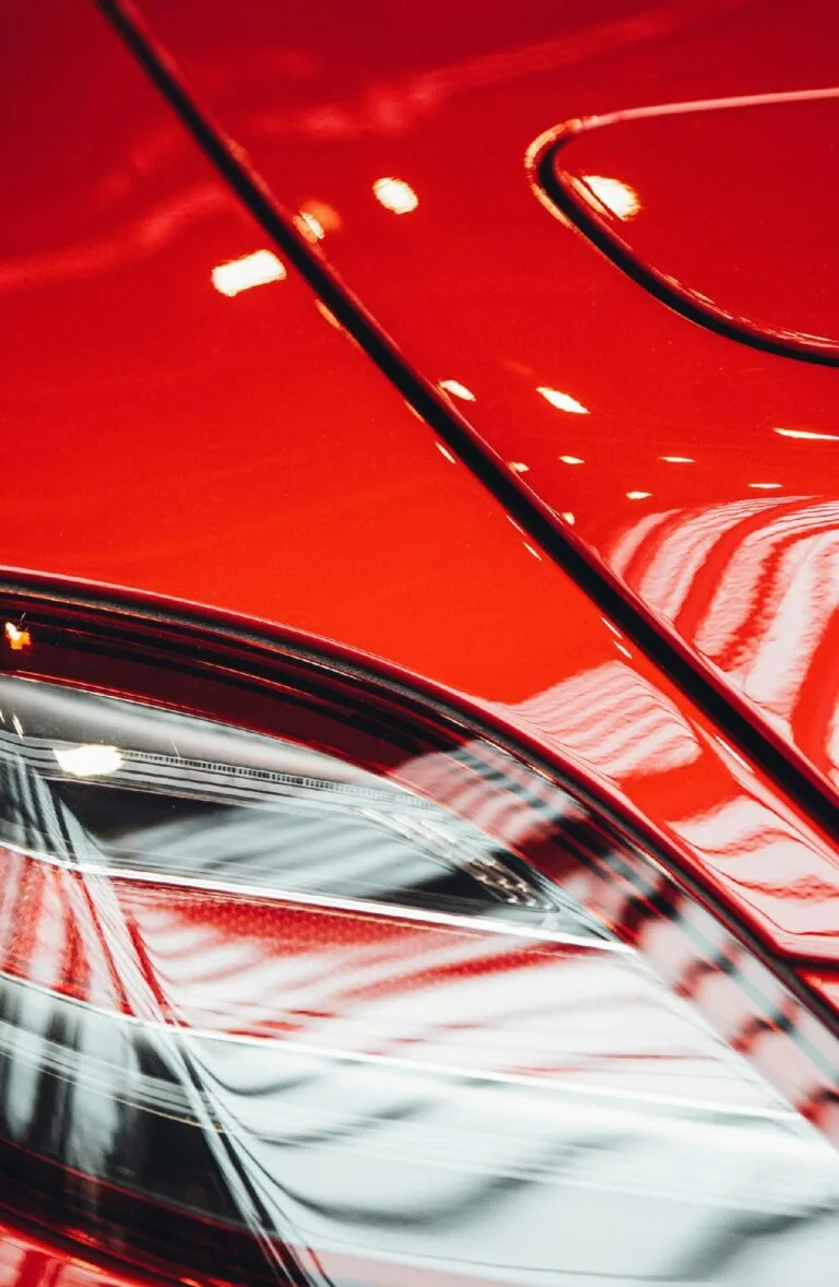 Close-up of a restored, clear car headlight