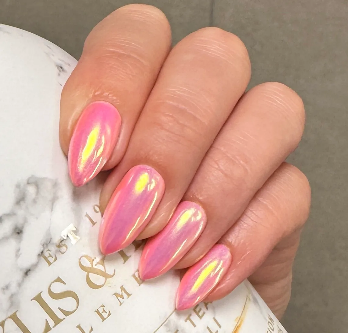 Pink chrome nails