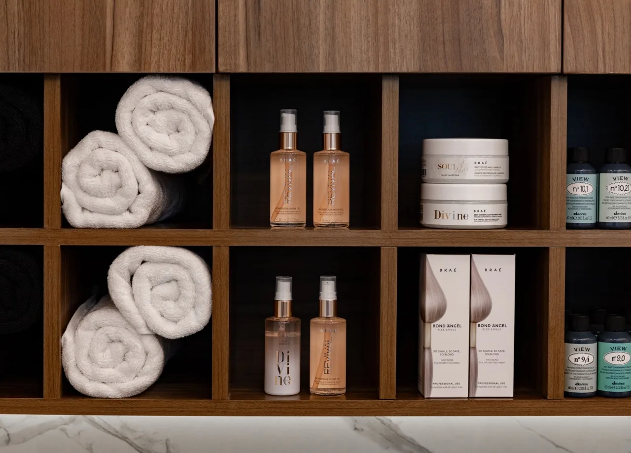 Professional hair care products on the shelf