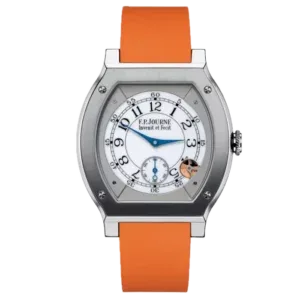 F.P. Journe élégante with white dial and orange rubber strap