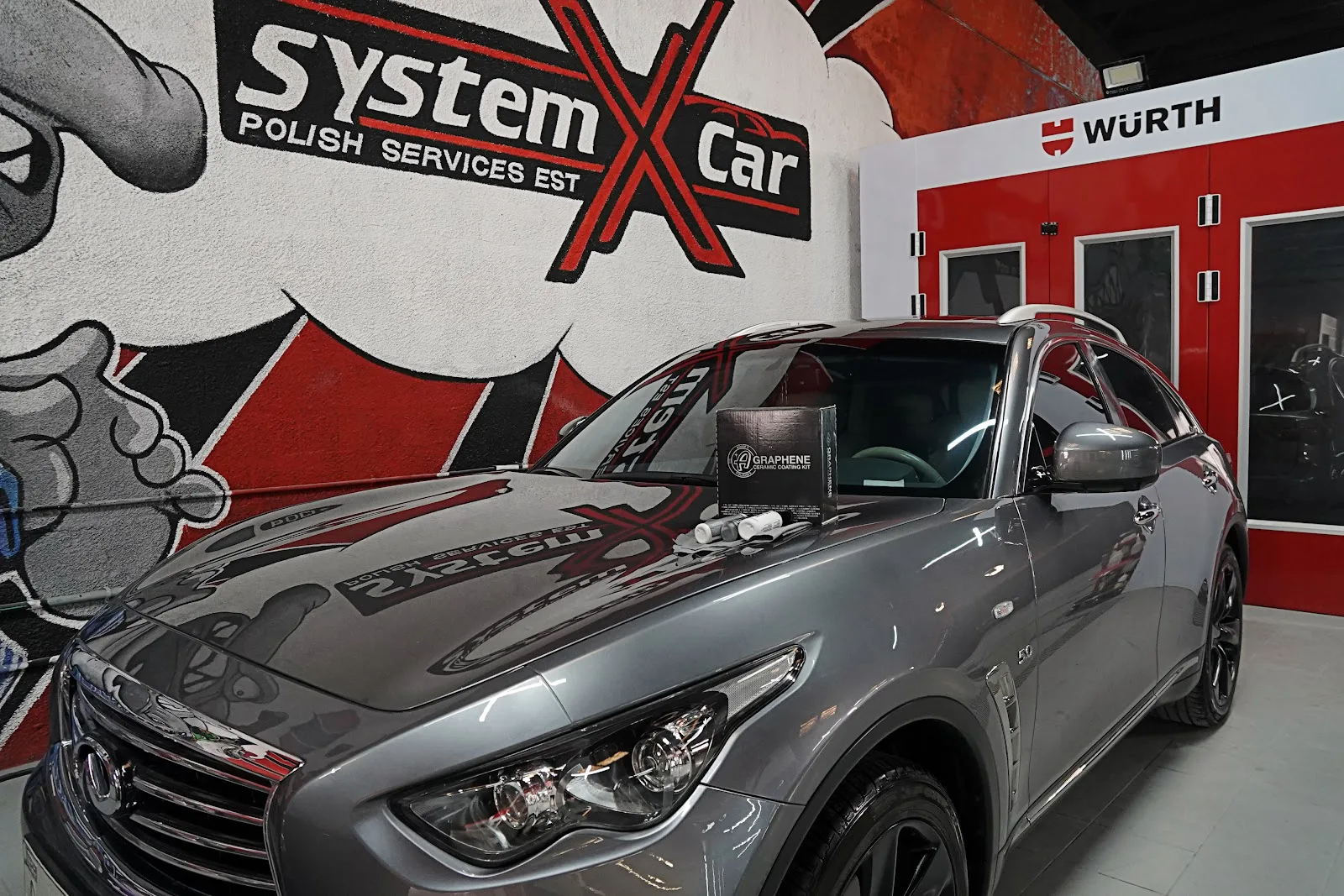 Graphene ceramic coating kit on the bonnet of a car at System X Car Care