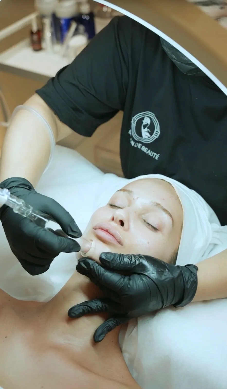 Advanced skin treatment being performed