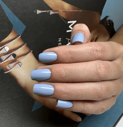 Soft blue gel manicure