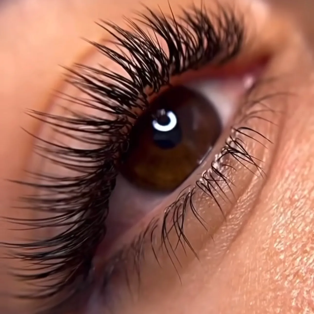 Close-up of full, defined eyelash extensions