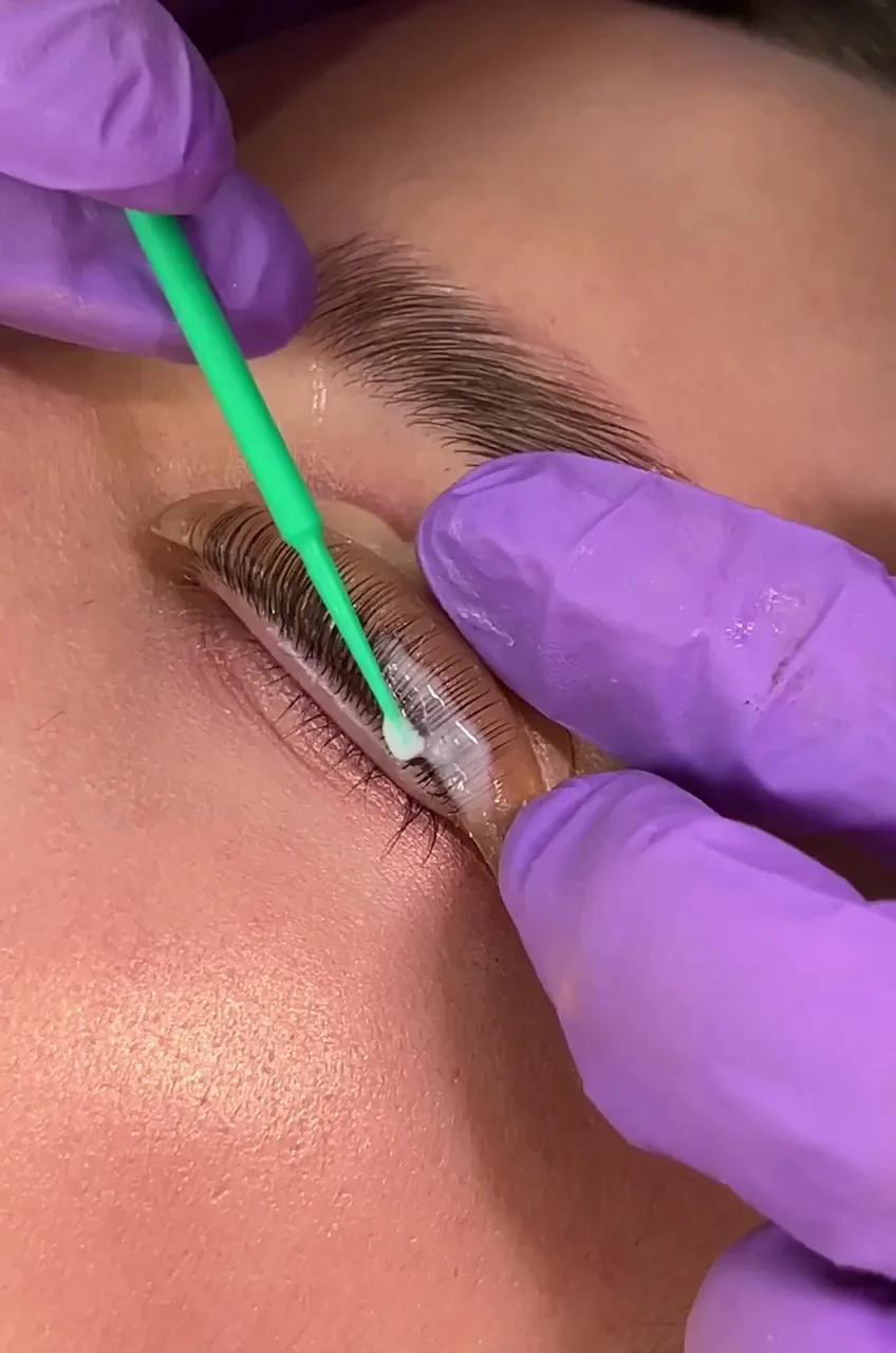Lash lamination treatment in progress