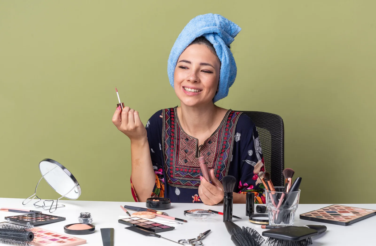 Skin and beauty care at a styling table