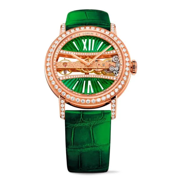 Corum watch with a green dial and diamond-set bezel
