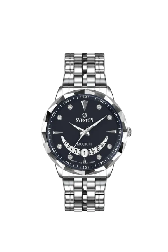 Sveston Modicci steel watch with navy dial and crystal markers