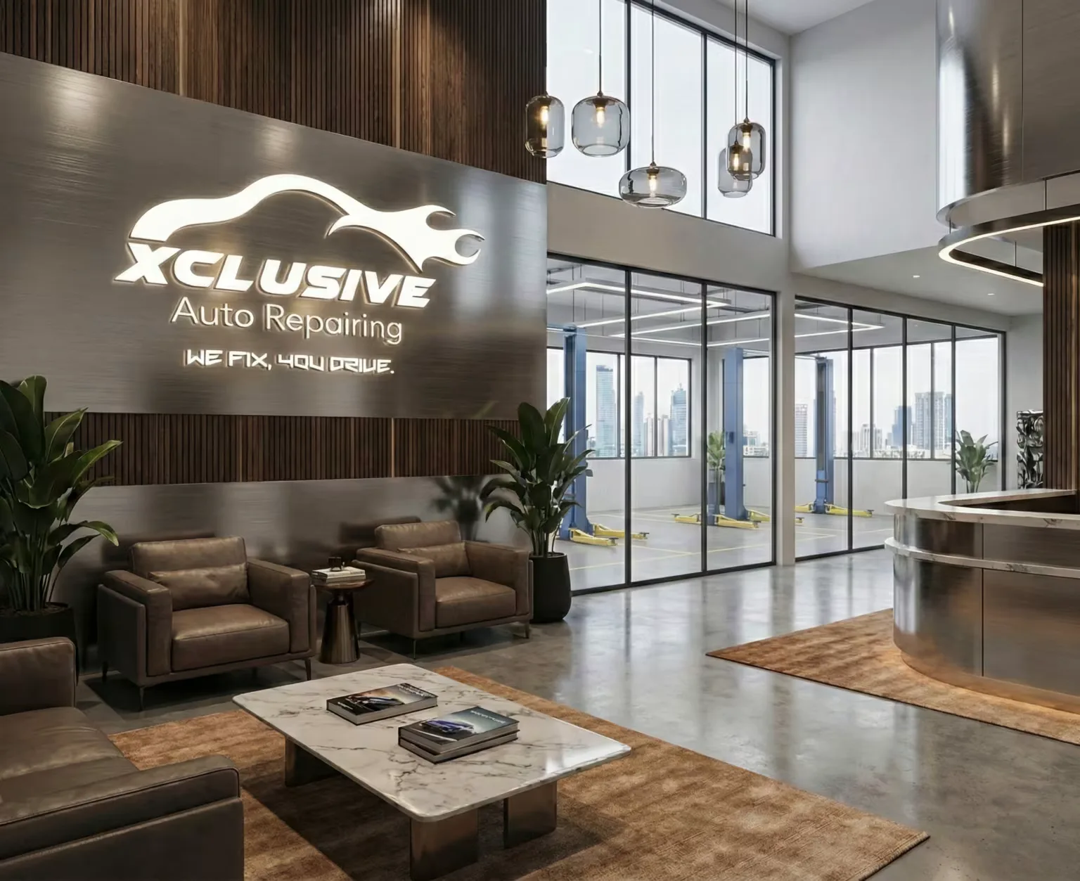 Xclusive Auto Repairing reception and waiting area