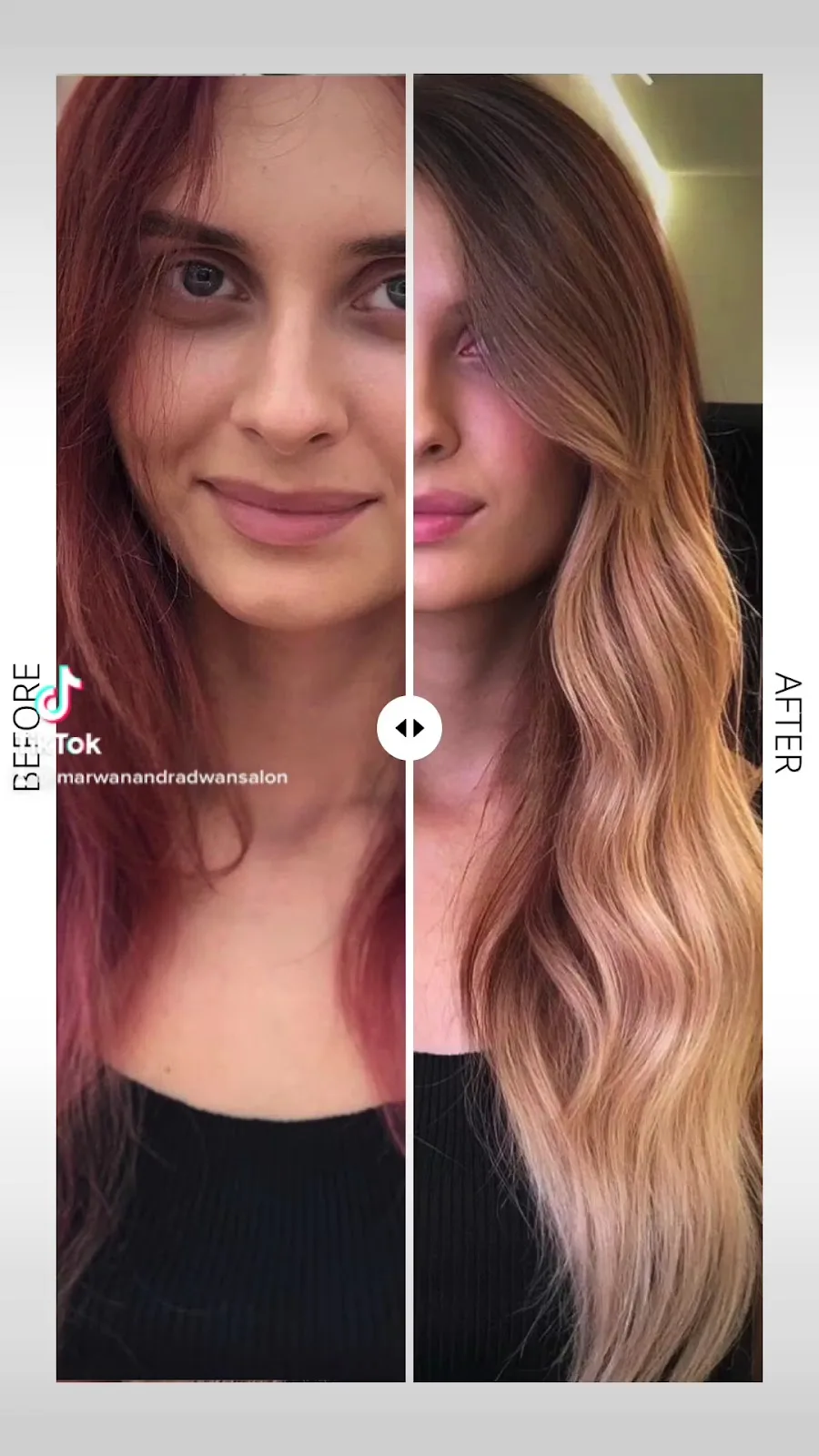 Hair colour transformation, before and after