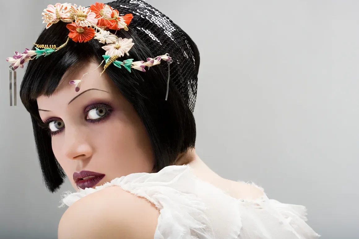 Editorial makeup with floral headpiece