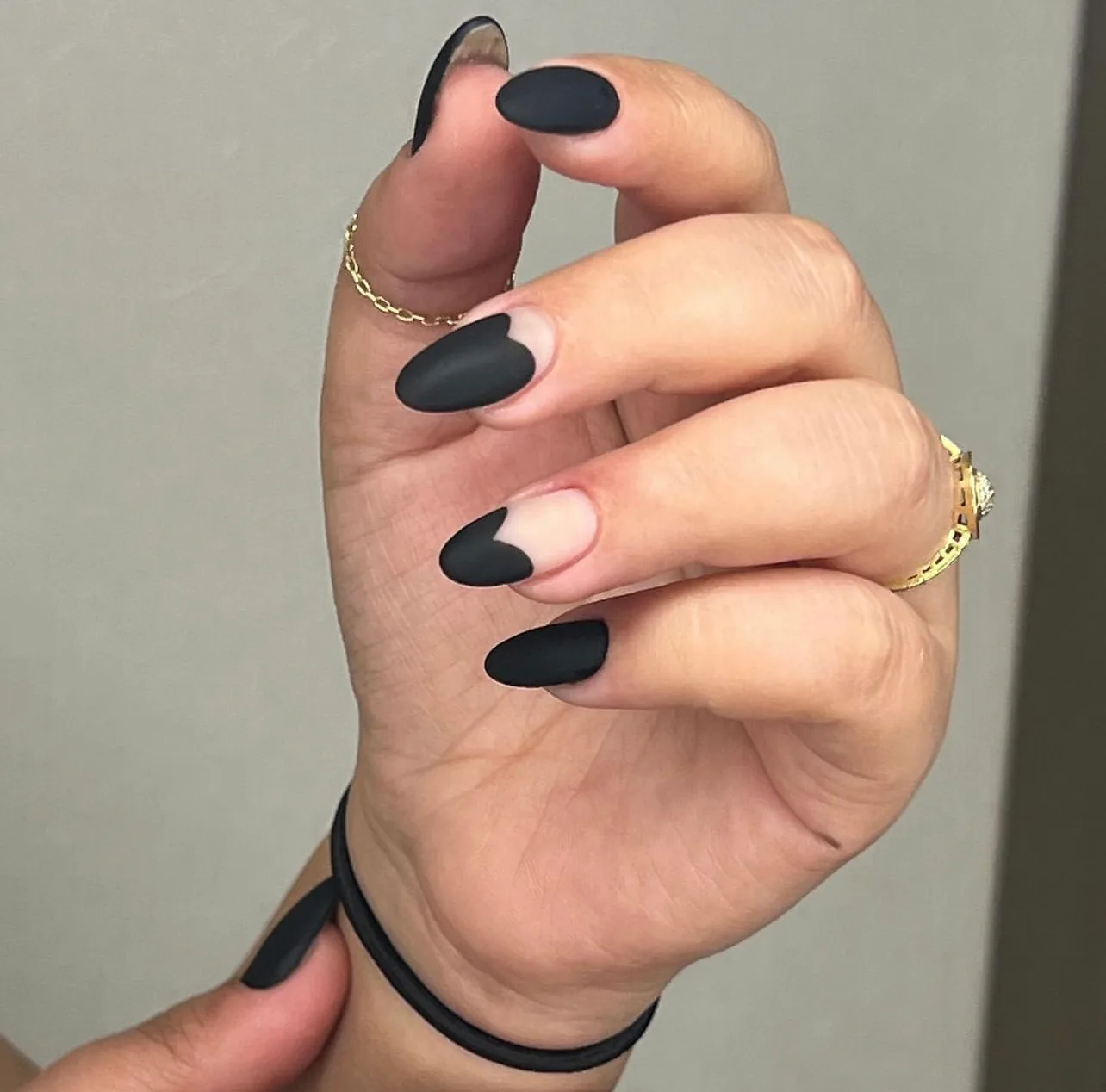 Matte black almond nails