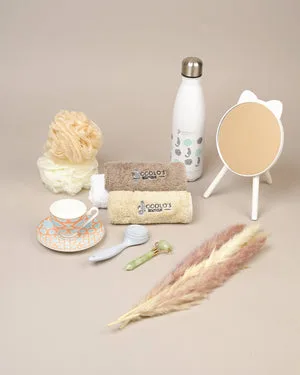 Boutique spa and care goods flat lay