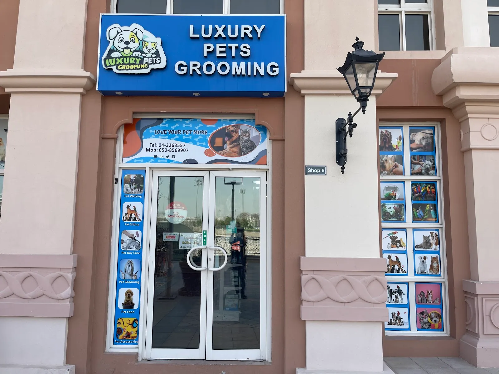 The Luxury Pets Grooming storefront at Shop 6, Dubai Sports City