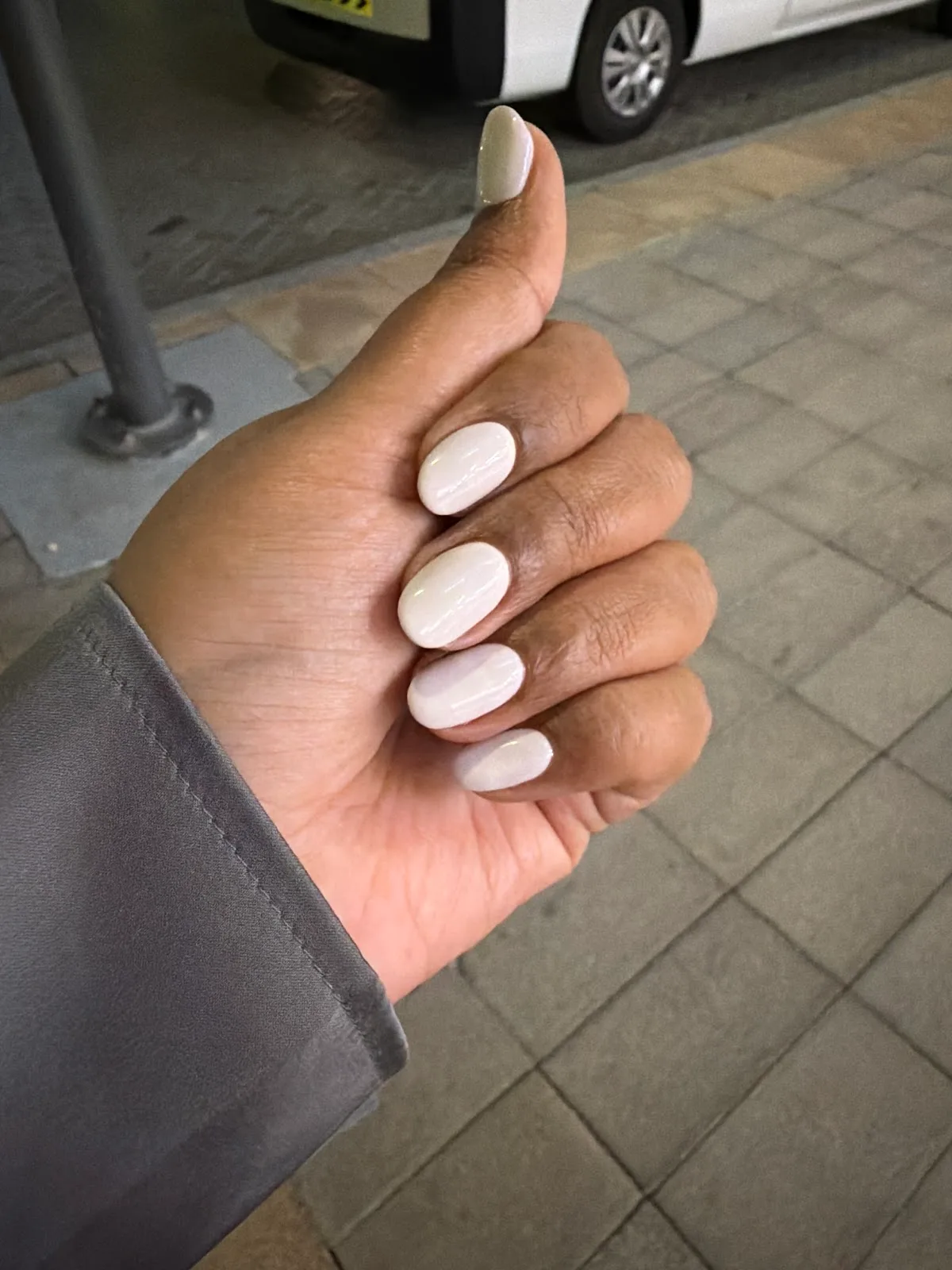 Soft nude almond manicure