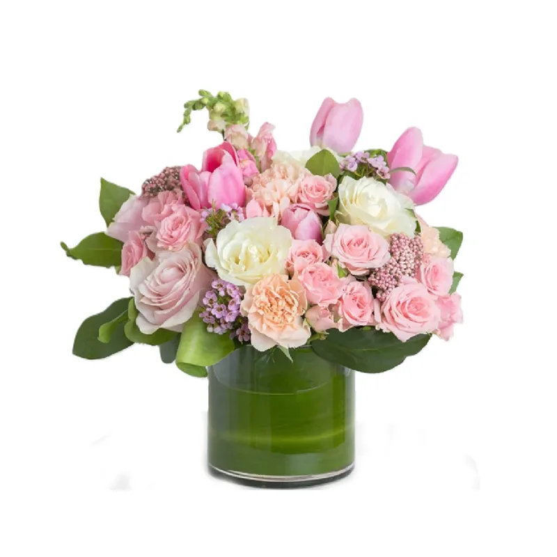 Soft pink and white low arrangement
