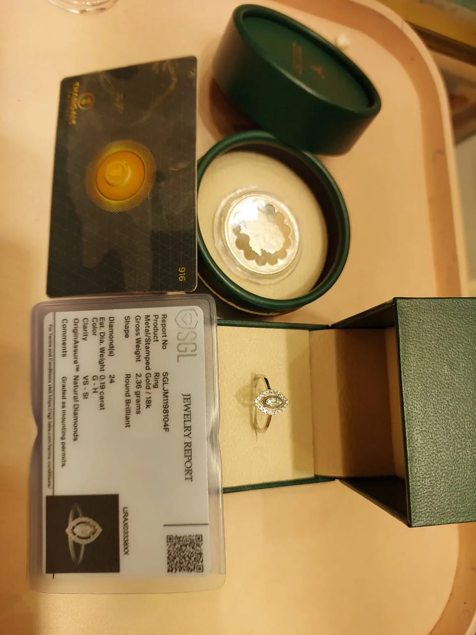 Diamond ring presented with a jewellery certificate