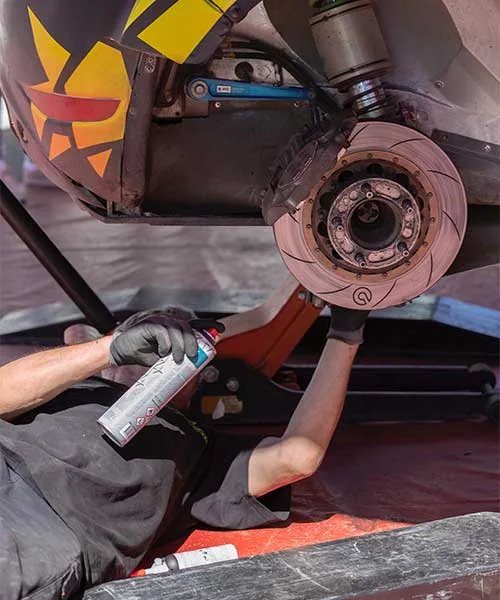 Brake disc and hub exposed during brake service work
