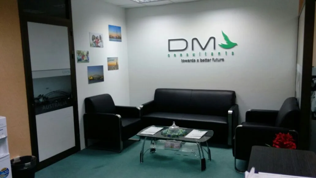Built-up reception wall logo inside an office