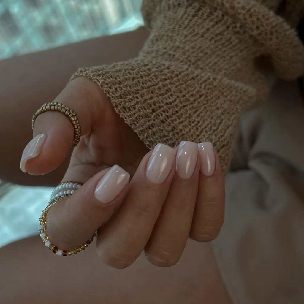 Shimmer gel overlay on natural nails