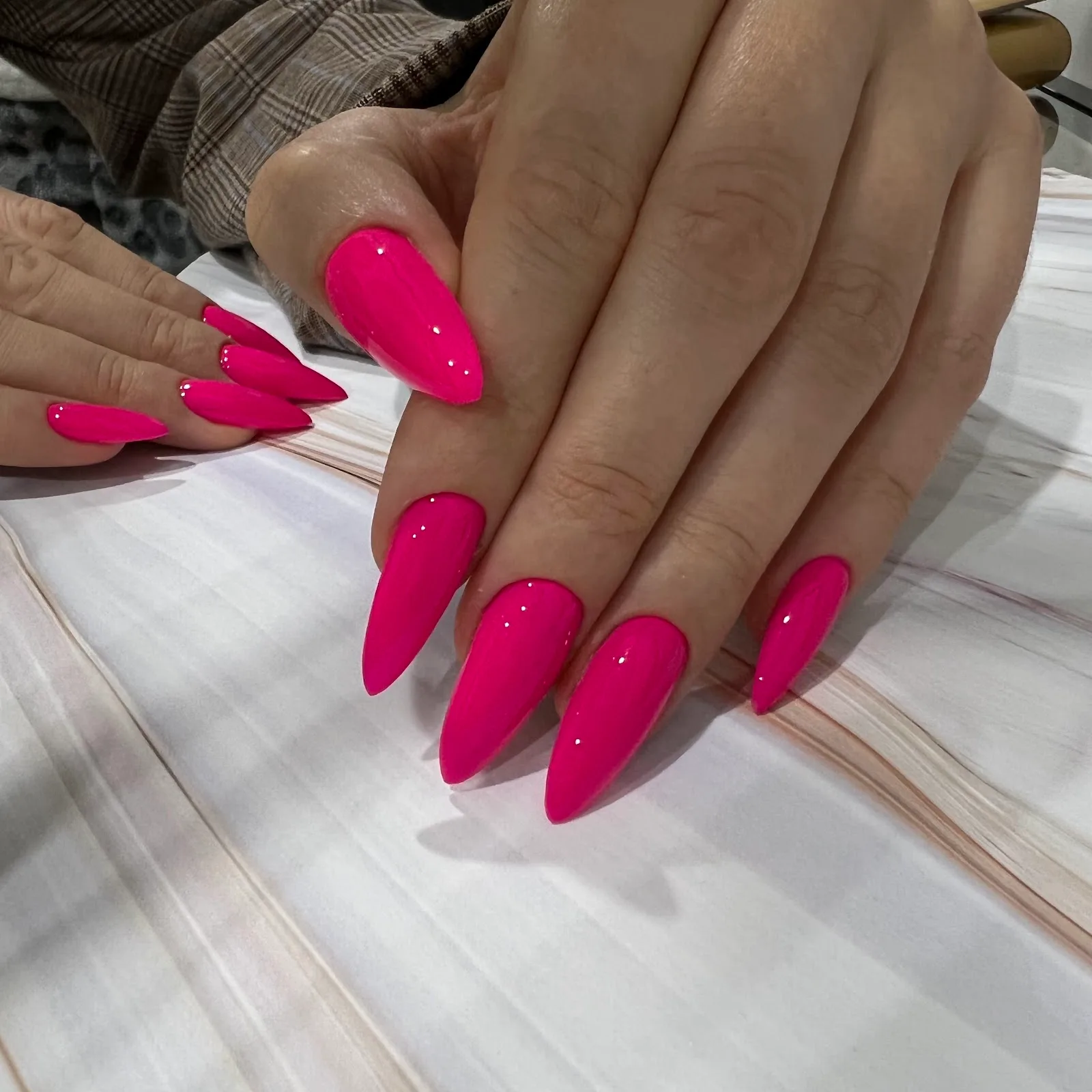 Hot pink almond extensions