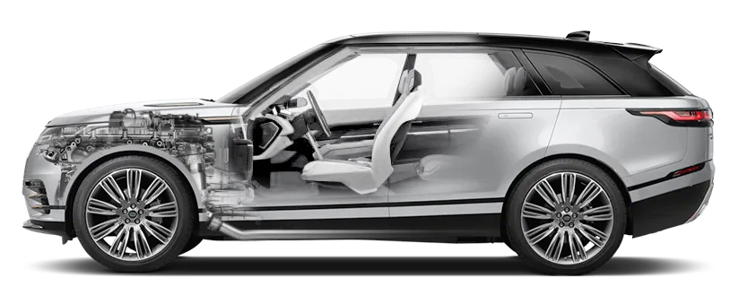 Cutaway view of a vehicle drivetrain and gearbox