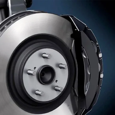 Close-up of a car brake disc and caliper