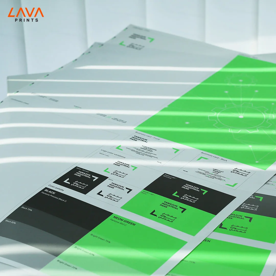 Printed brand guideline sheets