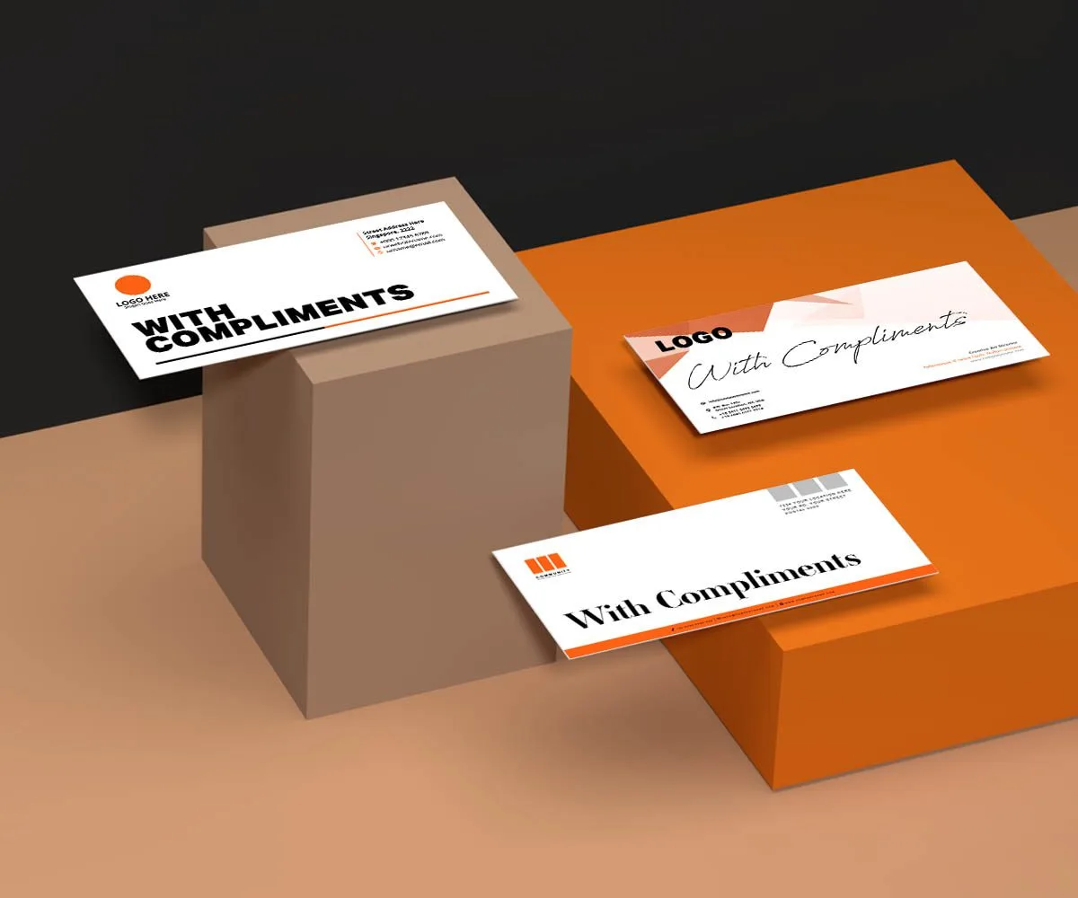 With compliments cards