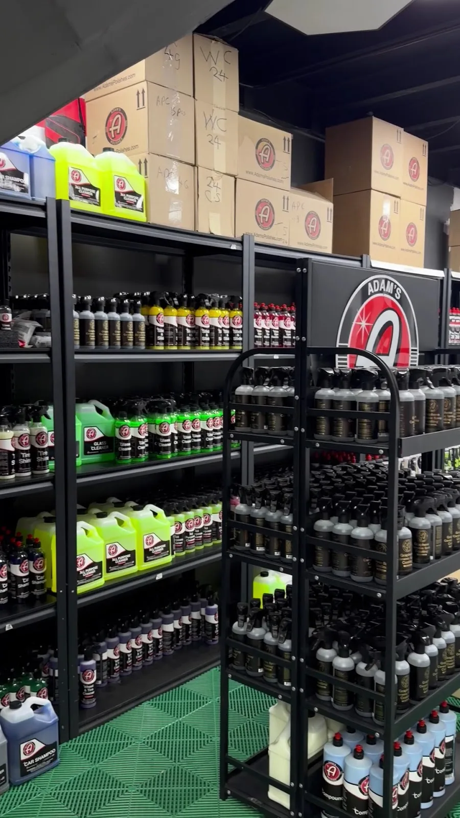 Adam's Polishes display stocked at Gulf Detailing