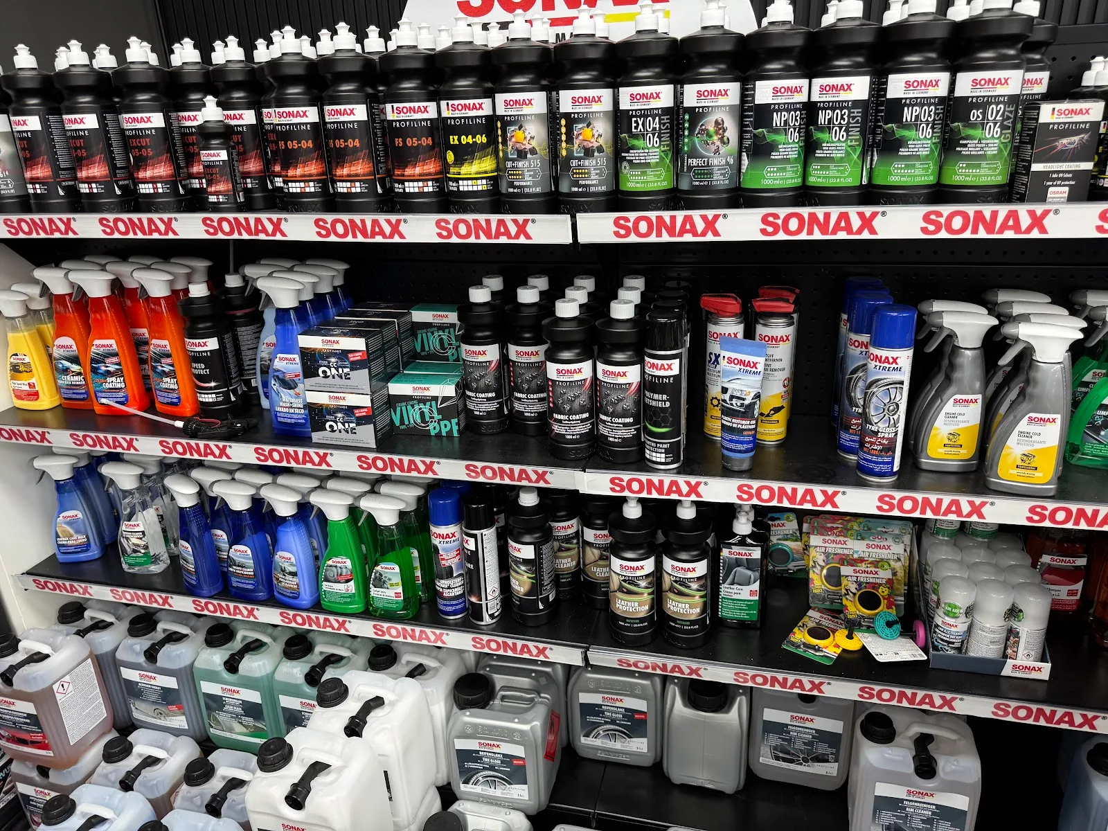 SONAX professional polish range on the shelves at Gulf Detailing