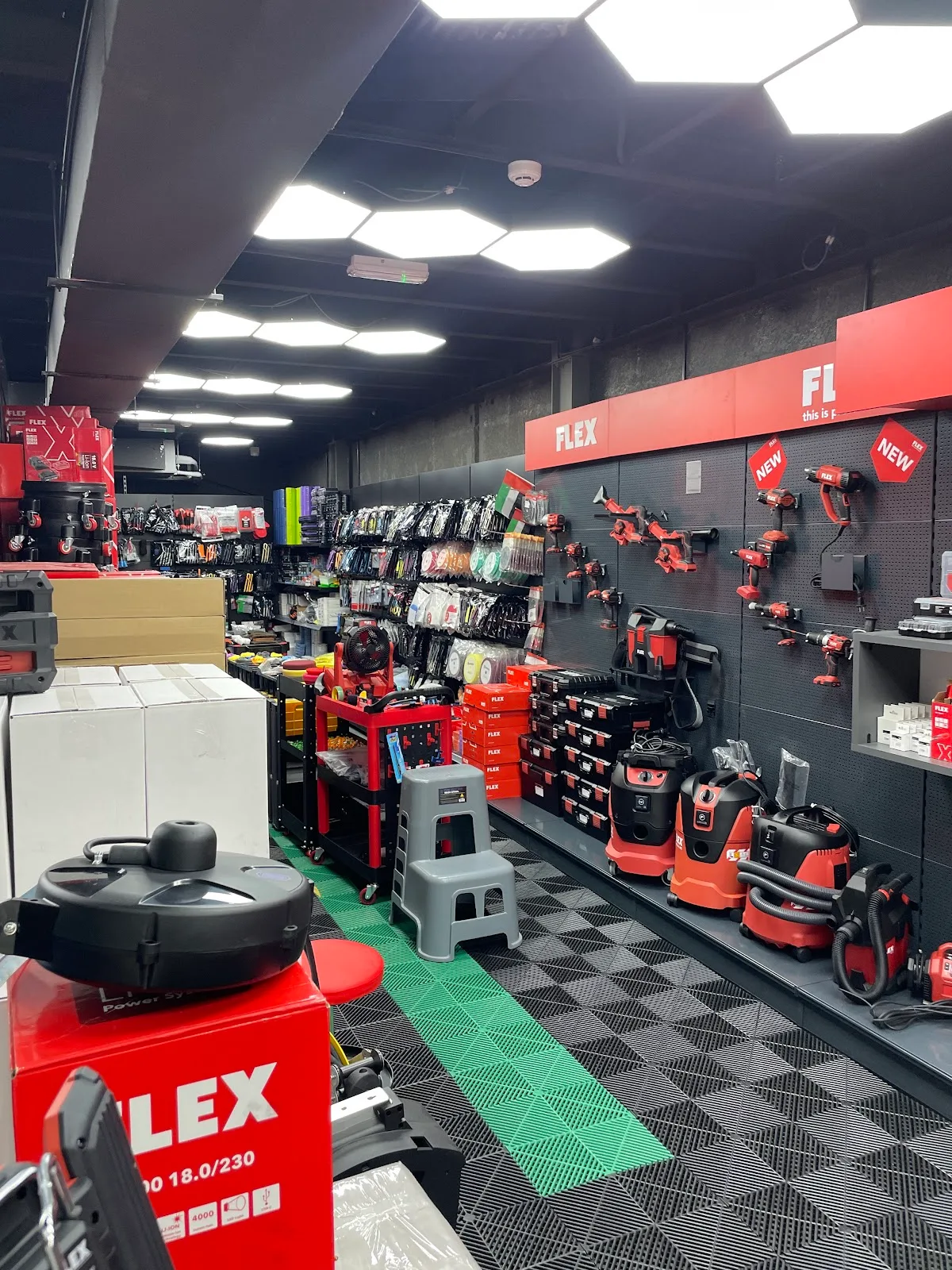 FLEX power tools and polishers on the brand wall
